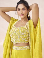 Yellow Real Georgette Shrug Style Sharara Choli